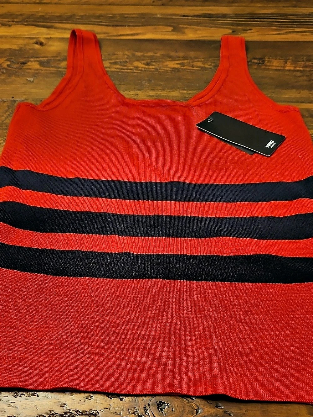 Mango Top Volea Striped Tank Top in Red & Black Size Small NWT